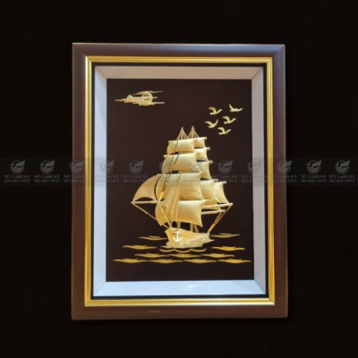 Tranh thuyền thuận buồm xuôi gió mạ vàng 24k (25x32cm) MT Gold Art- Hàng chính hãng, trang trí nhà cửa, phòng làm việc, quà tặng sếp, đối tác, khách hàng, tân gia, khai trương 
