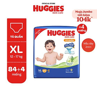 [MUA 4 TẶNG 1] Tã quần Huggies Skincare Mega Jumbo XL84+4 Mẫu Dày 2mm