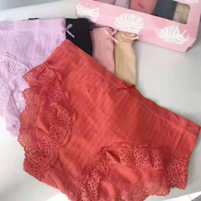 Hộp 5 Quần Lót Nữ Tăm Viền Ren Xuất Nhật Có Nơ Cao Cấp nhiều màu