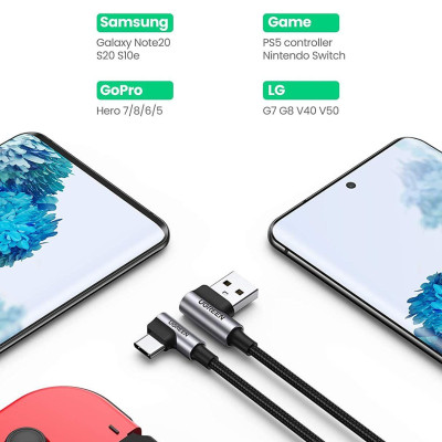 Ugreen UG20856US176TK 1M 2 đầu bẻ góc 90 độ cáp usb type C ra A mạ Nickel đầu bọc nhôm chống nhiễu - HÀNG CHÍNH HÃNG