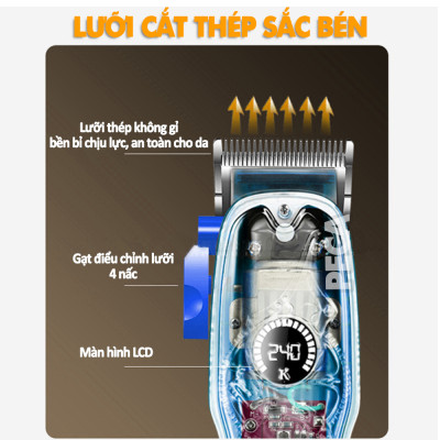 Tông đơ cắt tóc chuyên nghiệp KEMEI KM-2709PG điều chỉnh 2 mức tốc độ, sử dụng sạc USB sạc nhanh pin trâu 3h, có màn hình LCD hiển thị tăng đơ cắt tóc trẻ em và người lớn dùng cho gia đình, salon tiệm tóc barber - Hãng phân phối chính thức