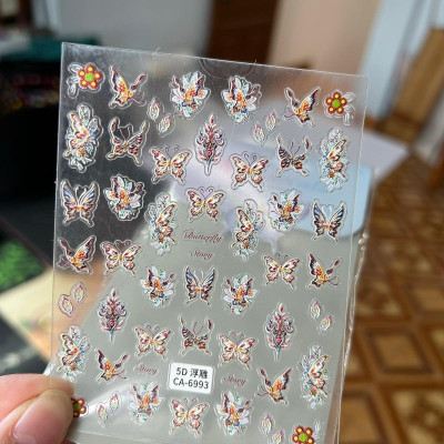 Sticker 5D Bướm Lụa Nổi Gắn Móng CA6993 Làm Nail, Miếng Dán Bướm Lụa 5D Nhiều Màu Trang Trí Hình Dán Móng Hàn Quốc Nữ Women