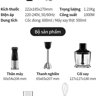 Máy xay cầm tay LocknLock - Hand Blender EJM559BLK (1000W) - Màu đen - Hàng chính hãng
