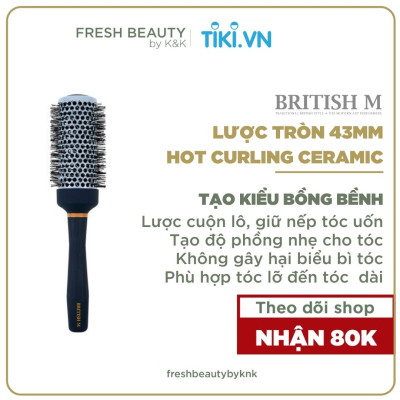 Lược tròn BRITISH M Hot Curling Ceramic Brush tạo kiểu lọn xoăn, gợn sóng cho tóc dài 43mm