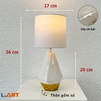 Đèn ngủ trang trí trắng đế vàng gốm sứ sang trọng DBG013X