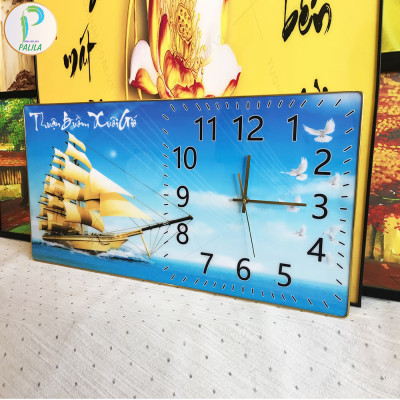 Tranh Tráng Gương Đồng Hồ Thuận Buồm Xuôi Gió Đem Tài Lộc Cho Gia Chủ
