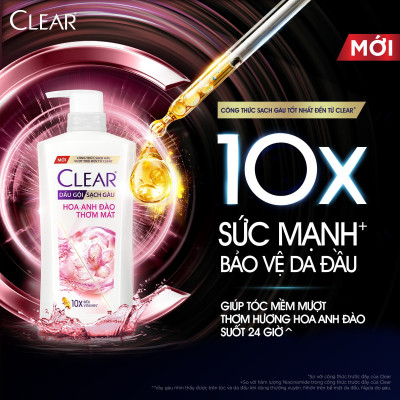 Dầu gội sạch gàu Clear Hoa Anh Đào đánh bay gàu & nhờn ngứa, sảng khoái cả ngày dài 630G