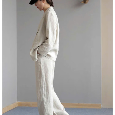 Set bộ áo khoác blazer tay dài và quần ống rộng cạp chun cực phong cách, tối giản, vintage