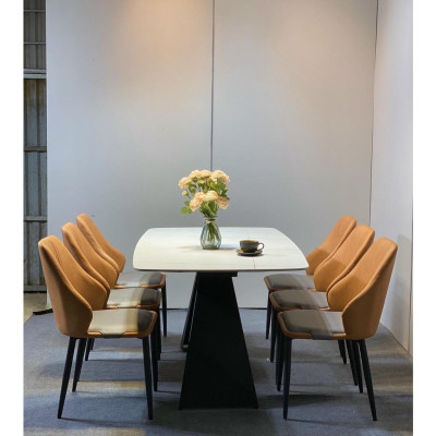 Bộ bàn ăn chân A 1m6 + 6 ghế Sheraton Sọc mặt đá ceramic  Thương hiệu Nội Thất Bình Long 