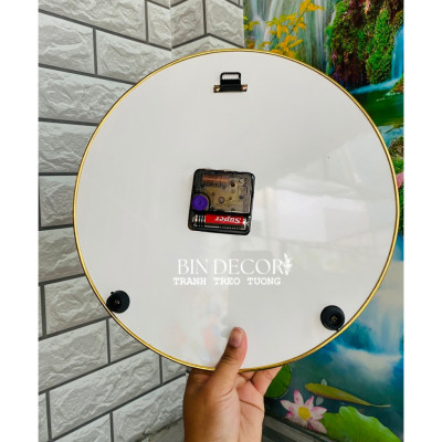 (ẢNH THẬT) Tranh đồng hồ tròn tráng gương hoa sen hồng tặng kèm pin và đinh 3 chân