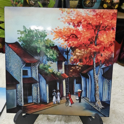 Tranh Sơn Mài - PHỐ CỔ VIỆT NAM | Size 30x30 cm | Hoài Niệm Thời Gian – Nghệ Thuật Sơn Mài Truyền Thống