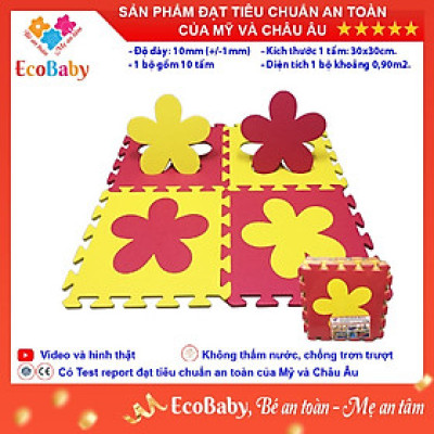 Bộ 10 tấm Thảm xốp cho bé ECOBABY, thảm xốp đạt tiêu chuẩn Mỹ và Châu Âu, độ dày khoảng 1cm, kích thước 1 tấm 30x30cm - Hình bông hoa
