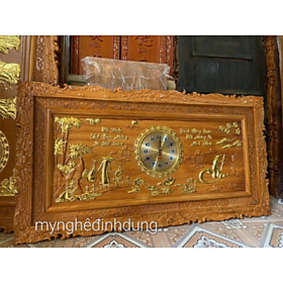 Tranh đồng hồ treo tường khắc chữ cha mẹ bằng gỗ gõ đỏ