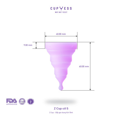 Cốc nguyệt san gấp gọn Z Cup cỡ S (15ml) Cup Yess chính hãng, an toàn, nhỏ gọn, siêu tiện lợi
