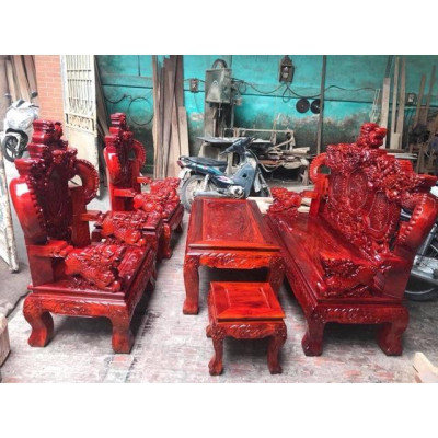 Bàn ghế Nghê Rồng Khuỳnh gỗ Xà Cừ Đỏ