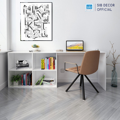 Bàn Làm Việc Chữ L Xoay Linh Động Màu Trắng/ Đen Hiện Đại Thương Hiệu SIB Decor