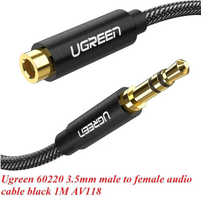 Ugreen UG60220AV118TK 1M 3.5mm nối dài đầu nhôm Cáp âm thanh màu đen - HÀNG CHÍNH HÃNG