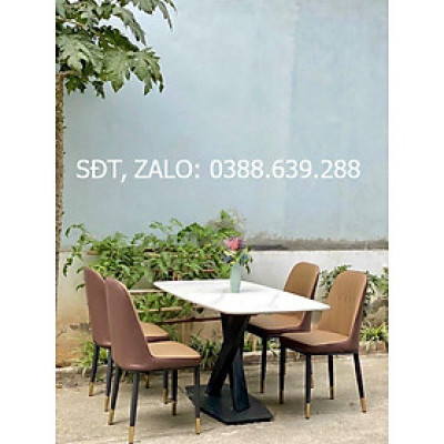 Bộ bàn ăn chân X 1m2 + 4 ghế Monet Ko Tay mặt đá ceramic  Thương hiệu Nội Thất Bình Long 