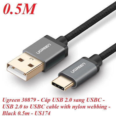Ugreen UG30879US174TK 0.5M 3A Màu Đen Cáp USB TypeC sang USB 2.0 Hỗ trợ sạc nhanh dây bên Nylon - HÀNG CHÍNH HÃNG