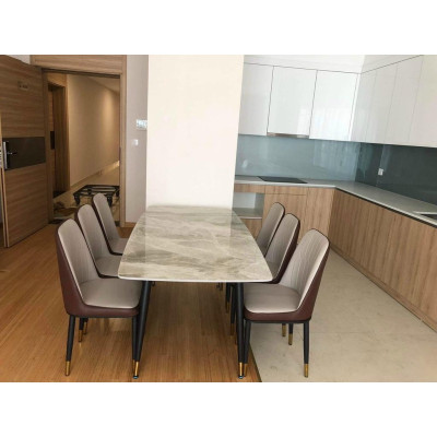 Bộ bàn ăn chân trụ 1m6 + 6 ghế Monet Ko Tay mặt đá ceramic  Thương hiệu Nội Thất Bình Long 