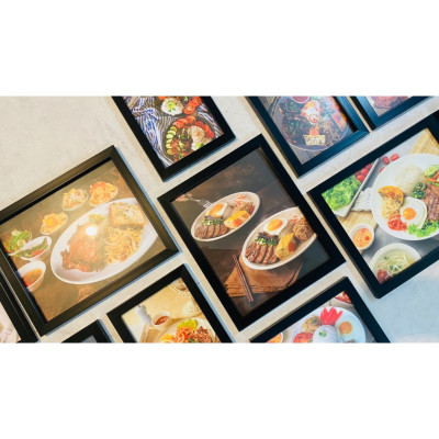 Bộ 11 khung ảnh treo tường trang trí decor quán cơm tấm có sẵn khung và kình kèm đinh treo