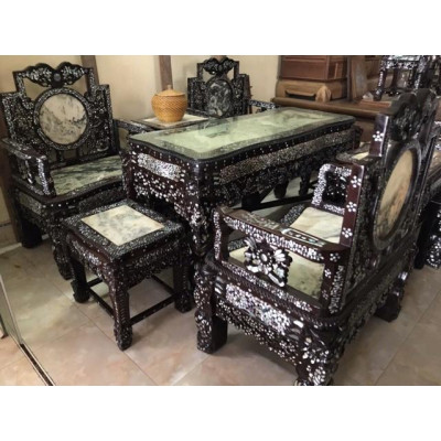 Bộ ghế vách gỗ gụ khảm ốc sà cừ đẹp long lanh