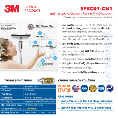 Bộ Lọc Nước Vòi Sen Tắm Nóng Lạnh 3M SFKC01-CN1 | 3M HSF-IS Tự Lắp Đặt Dễ Dàng - Hàng Chính Hãng 3M