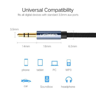 Ugreen UG50363AV112TK 2M màu Đen Cáp âm thanh 2 đầu 3.5mm dương - HÀNG CHÍNH HÃNG