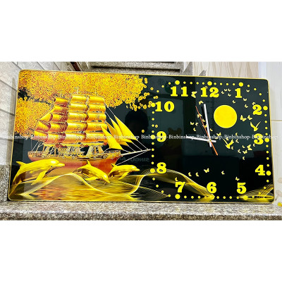 (ẢNH THẬT) Tranh đồng hồ tráng gương thuận buồm xuôi gió 8 tặng kèm pin và đinh 3 chân