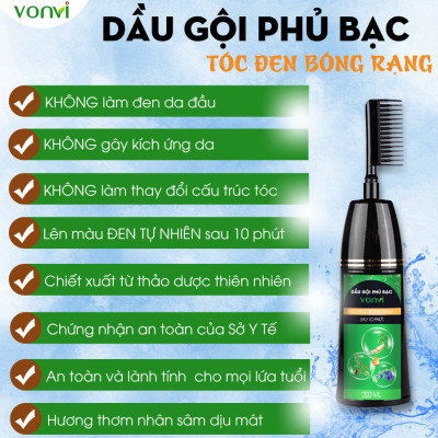 Lược nhuộm tóc đen VONVI không gây kích ứng dễ chải đen tóc với đầu lược thiết kế nhỏ gọn chai 200 ml
