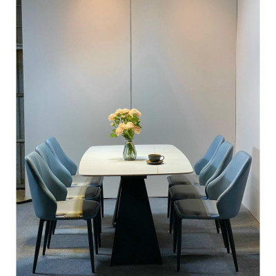 Bộ bàn ăn chân A 1m6 + 6 ghế Sheraton Sọc mặt đá ceramic  Thương hiệu Nội Thất Bình Long 