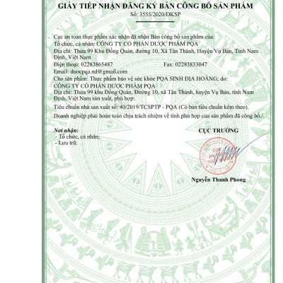 Sinh Địa Hoàng PQA Giúp Thanh Nhiệt Lương Huyết, Hỗ Trợ Làm Tăng Tính Bền Thành Mạch Hộp 125ml
