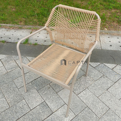 Ghế café sân vườn ngoài trời đan dây CC2031-T Nội thất Capta Ghế thư giãn ban công khung sắt có tay tựa