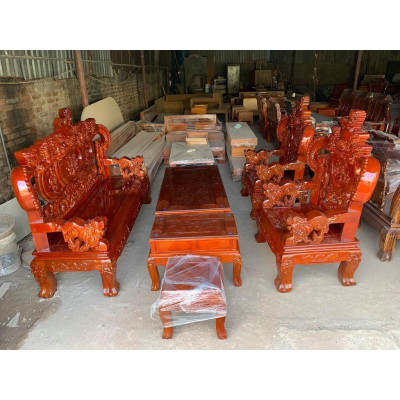 bộ bàn ghế phòng khách rồng khuỳnh gỗ xà cừ tay 12