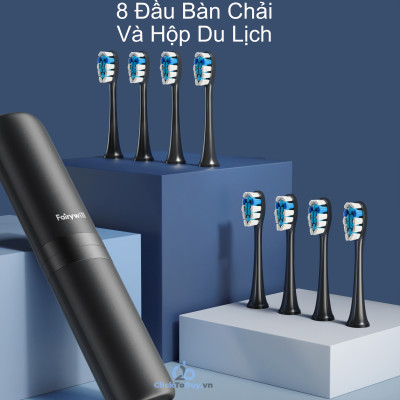 Bàn chải đánh răng điện Fairywill P11- phiên bản nâng cấp với trục truyền lực bằng thép, 8 đầu bàn chải đi kèm