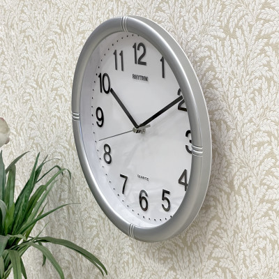 Đồng hồ treo tường Rhythm CMG434BR19, dùng pin,
 vỏ nhựa, màu bạc, kích thước 28.0 x 4.3cm