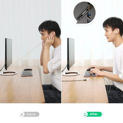 Ugreen UG60845AV118TK 0.5M màu đen 3.5mm 3 ngấn nối dài Cáp âm thanh dây bện nylon 50cm hỗ trợ micro - HÀNG CHÍNH HÃNG