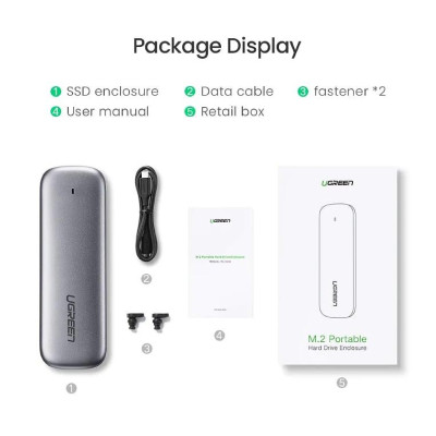 Ugreen UG60530CM238TK 5Gbps USB 3.0 M.2 NGFF SATA SSD hộp box đựng ssd màu bạc - HÀNG CHÍNH HÃNG