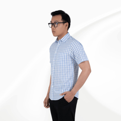 Áo sơ mi nam tay ngắn họa tiết sọc kẻ xanh GENTITI By Thái Tuấn - 1C810HAKT100