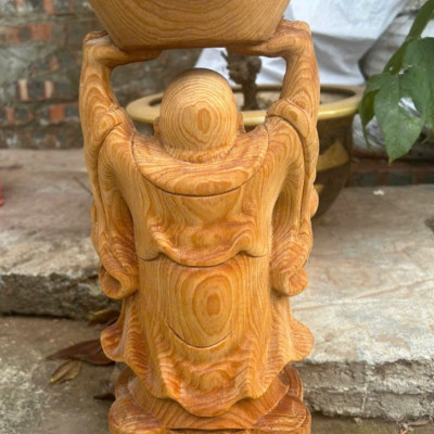 Tượng phật di lặc dâng thỏi vàng gỗ ngọc am thơm nức kt 40×11×15cm 