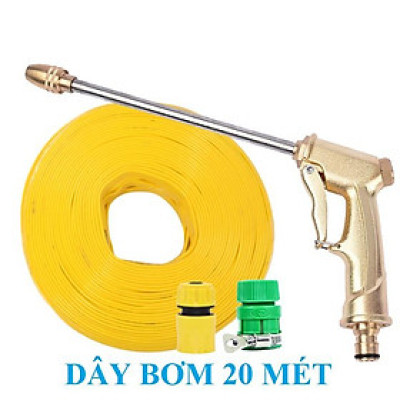 ️ Bộ dây vòi xịt nước rửa xe, tưới cây , tăng áp 3 lần, loại 20m 206701-3 đầu đồng,cút,nối vàng