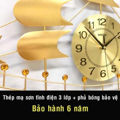 Đồng Hồ Treo Tường Đẹp Thuyền Buồm Vàng B68 kim trôi quà tặng tân gia nhà mới