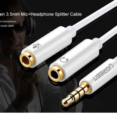 Ugreen UG10789AV141TK 20CM màu Trắng Dây chuyển âm thanh 3.5mm dương sang Jack Mic + Loa âm - HÀNG CHÍNH HÃNG