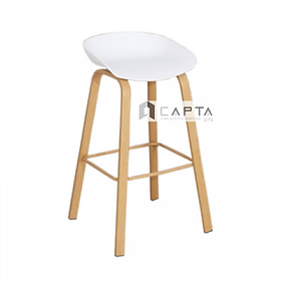 Ghế quầy bar màu trắng CB HAY-T Nội thất Capta Ghế đảo bếp thân nhựa màu trắng chân kim loại sơn giả gỗ hoặc sơn tĩnh điện màu đen