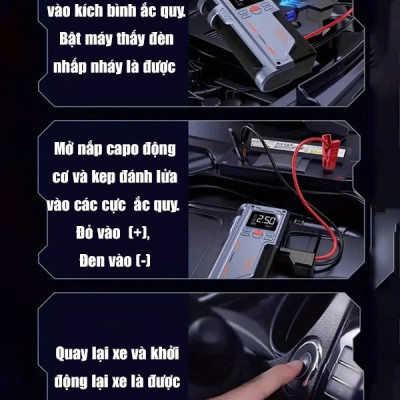 Bộ Kích Bình Ắc Quy 12V 1000A Kiêm Bơm Lốp Xe 150Psi 10000 mAh Dùng Cho Xe 4C Đến 7C