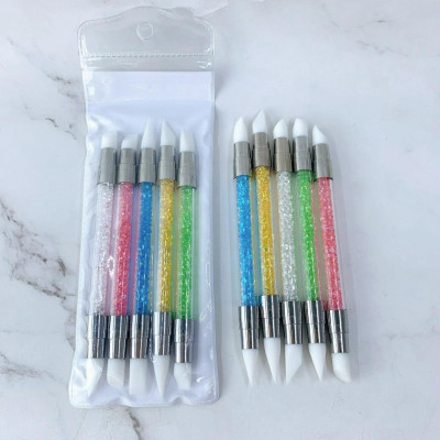 Bộ 5 Bút Cọ Silicon 2 Đầu Cán Đá Sang Trọng Nhiều Màu, Dễ Sử Dụng, Nặn Hoa Và Dặm Foi Chuyên Nghiệp, Làm Nail Tiện Lợi