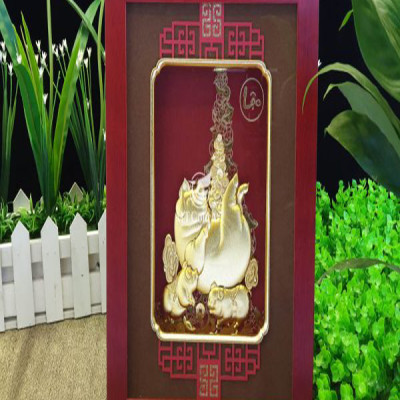 Tranh heo dát vàng  mẫu 03 (26x33cm) MT Gold Art- Hàng chính hãng, trang trí nhà cửa, phòng làm việc, quà tặng sếp, đối tác, khách hàng, tân gia, khai trương 