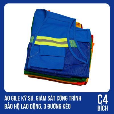 Áo Gile Kỹ Sư, Giám Sát Công Trình, Bảo Hộ Lao Động, 3 Đường Kéo - Mã C4 (BÍCH)