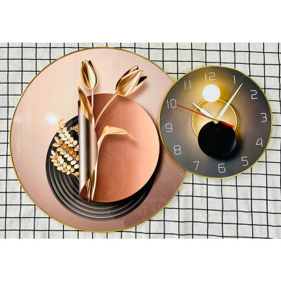 (ẢNH THẬT) TRANH ĐỒNG HỒ TRÁNG GƯƠNG HOA TULIP(TẶNG KÈM ĐINH TREO)