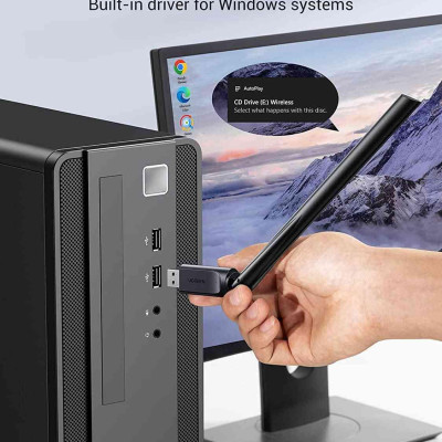 Ugreen UG90339CM496TK AC650 Màu Đen USB wifi dành cho laptop , PC có ăngten 6dBi hổ trợ chuẩn 2.4Ghz và 5Ghz - HÀNG CHÍNH HÃNG
